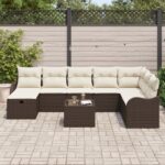 vidaXL 9 kusová súprava záhradných pohoviek s vankúšmi hnedej poly ratan – Obrázok 3