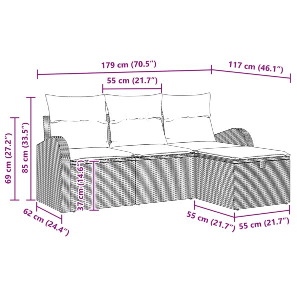 vidaXL 4-dielna súprava záhradných pohoviek s vankúšmi Béžový poly ratan – Obrázok 9