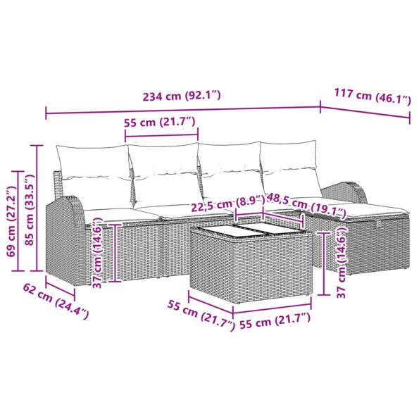 vidaXL 6-dielna súprava záhradných pohoviek s vankúšmi Svetlo šedý poly ratan – Obrázok 10
