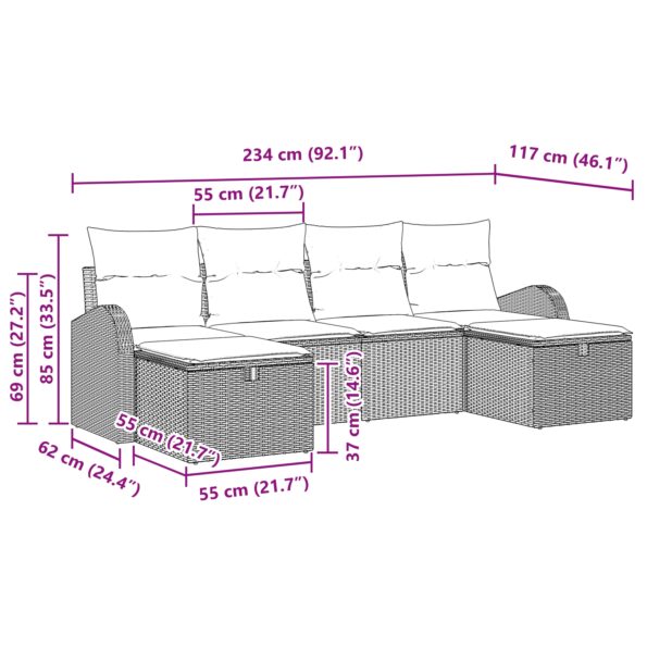 vidaXL Záhradná pohovka súprava 6 kusov s vankúšmi béžová poly ratan – Obrázok 9