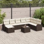 vidaXL 9-dielna záhradná pohovka s poduškami Hnedá Poly ratan