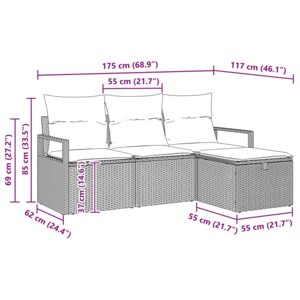 Súprava záhradných pohoviek vidaXL so 4 kusmi s vankúšmi Béžový Poly Ratan, Súprava záhradnej pohovky vidaXL pre 2 osoby s vankúšmi Béžový Poly Ratan – Obrázok 9