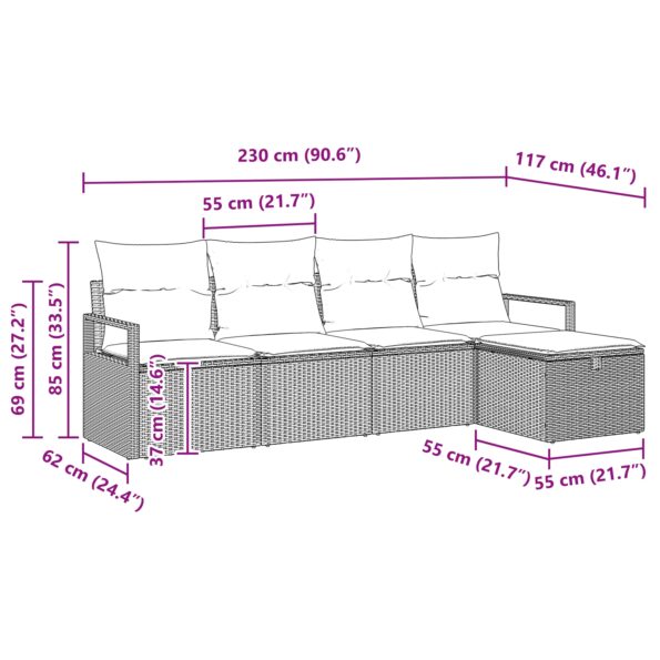 3359159_9.jpg vidaXL 5-dielna záhradná pohovková súprava s vankúšmi béžový poly ratan – Obrázok 9