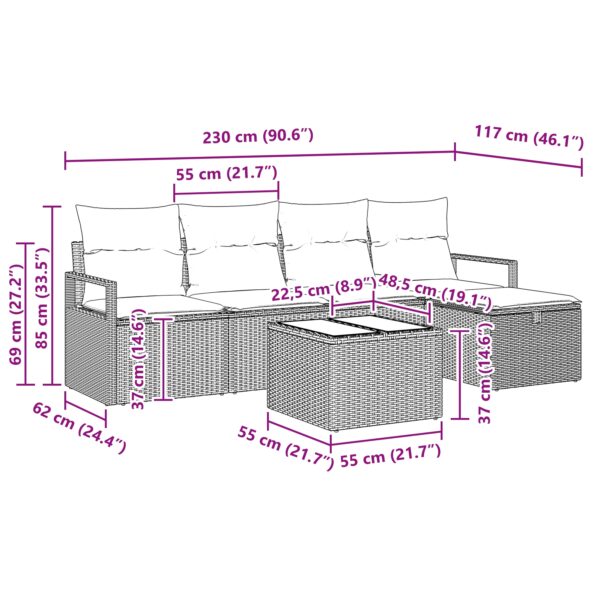 vidaXL 6-dielna súprava záhradných pohoviek s vankúšmi svetlošedá poly ratan – Obrázok 10
