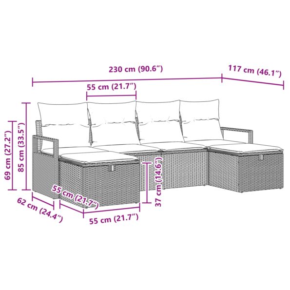 3359220_9.jpg vidaXL 6-dielny záhradný pohovkový set s vankúšmi Béžový Polyratan – Obrázok 9