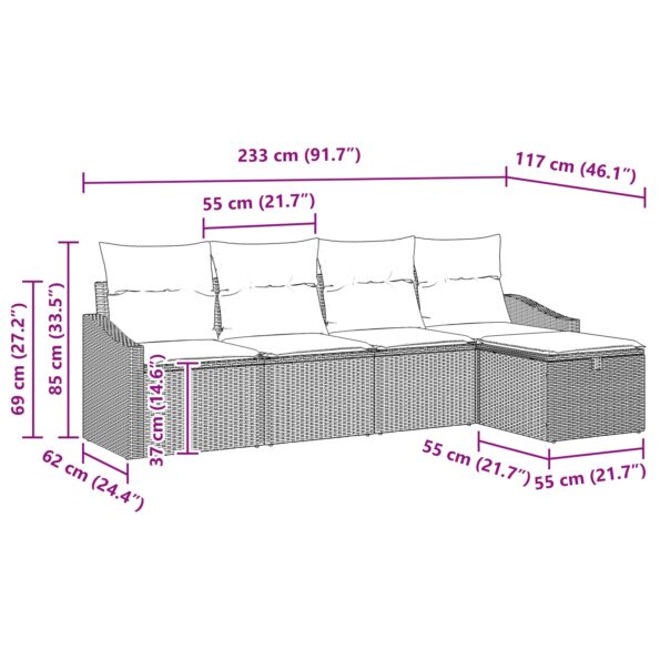 3359256_9.jpg vidaXL 5-dielna záhradná pohovka set s vankúšmi čierneho poly ratanu – Obrázok 9