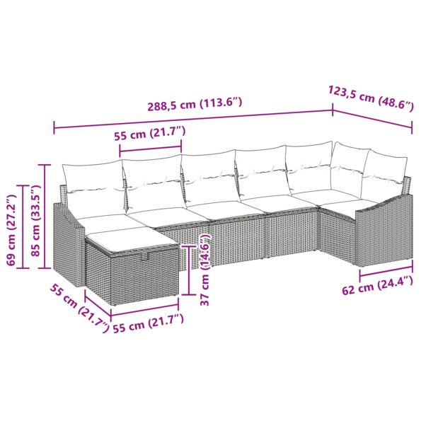 3359300_10.jpg vidaXL 7-dielny set záhradných pohoviek s vankúšmi Béžový Poly Ratan – Obrázok 10