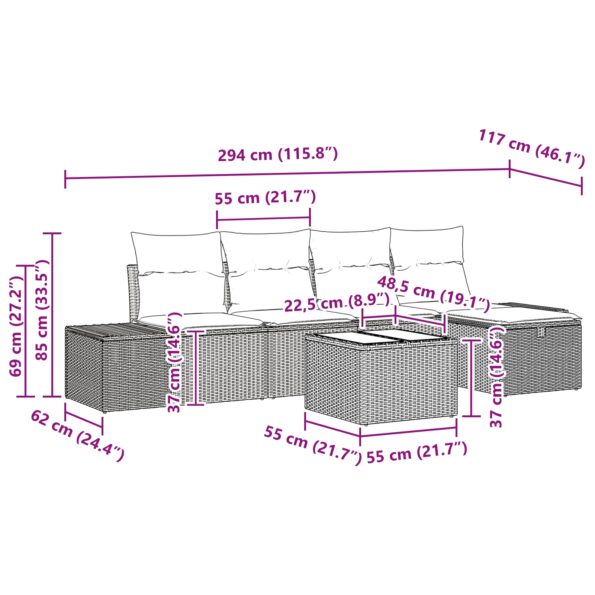 vidaXL Záhradná pohovka sada 6 kusov s vankúšmi Čierna Poly ratan – Obrázok 10