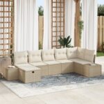 vidaXL 7-dielna záhradná pohovka s vankúšmi Béžová Polyratan