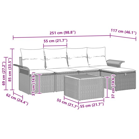 vidaXL Súprava 6 kusov záhradnej pohovky s vankúšmi čierna poly ratan – Obrázok 10