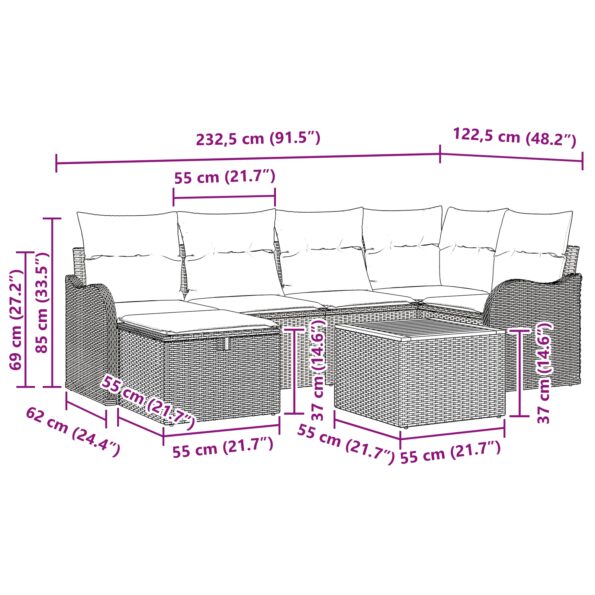 3359484_11.jpg vidaXL 7-dielny záhradný pohovkový set s vankúšmi béžový polyratan – Obrázok 11