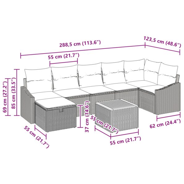 3359575_11.jpg vidaXL 8-dielny záhradný pohovkový set s vankúšmi Béžový Poly Ratan – Obrázok 11