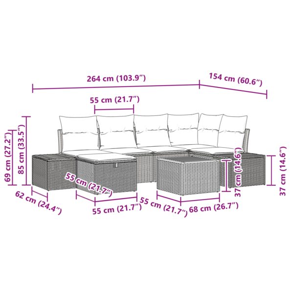 3359596_11.jpg vidaXL 7-dielny záhradný pohovkový set s vankúšmi Béžový Poly Ratan – Obrázok 11
