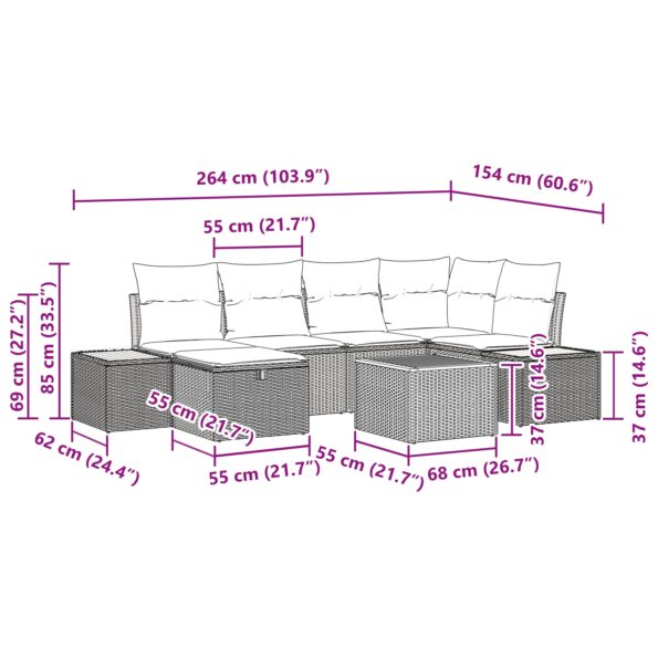 vidaXL súprava 7 kusov záhradnej pohovky s vankúšmi čierna poly ratan – Obrázok 10