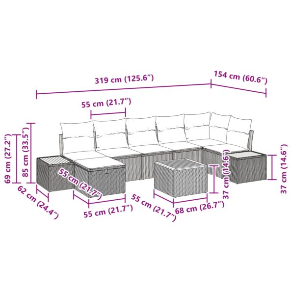 3359648_11.jpg vidaXL 8-dielny záhradný gaučový set s vankúšmi Béžový Poly Ratan – Obrázok 11