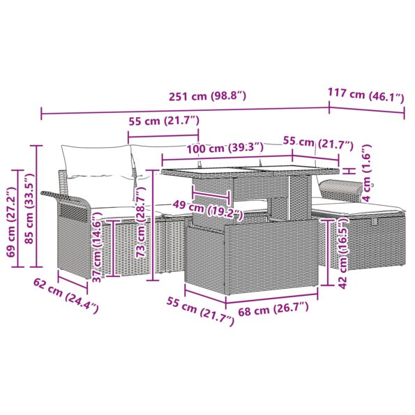 vidaXL 6-dielna záhradná súprava pohoviek s vankúšmi Čierny poly ratan – Obrázok 12