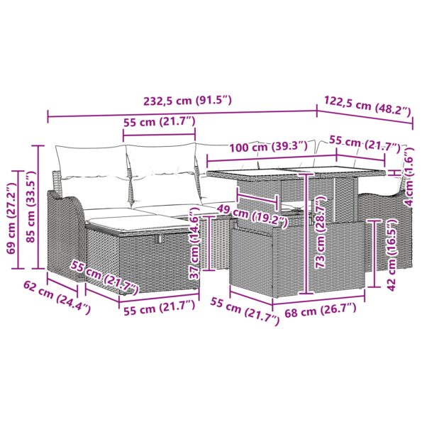 vidaXL 7-kusová sada záhradných pohoviek s vankúšmi čierny poly ratan – Obrázok 13