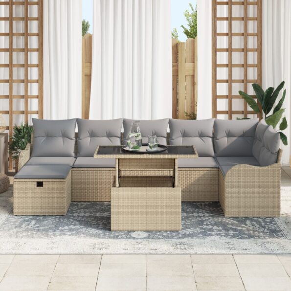 vidaXL 8-dielna záhradná súprava s vankúšmi béžový poly ratan – Obrázok 3