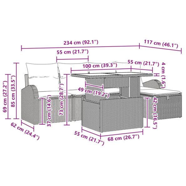 vidaXL 6-dielna záhradná súprava pohoviek s vankúšmi Béžový poly ratan – Obrázok 12