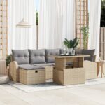 vidaXL 7-dielny záhradný sofa set s vankúšmi Béžový Poly Ratan