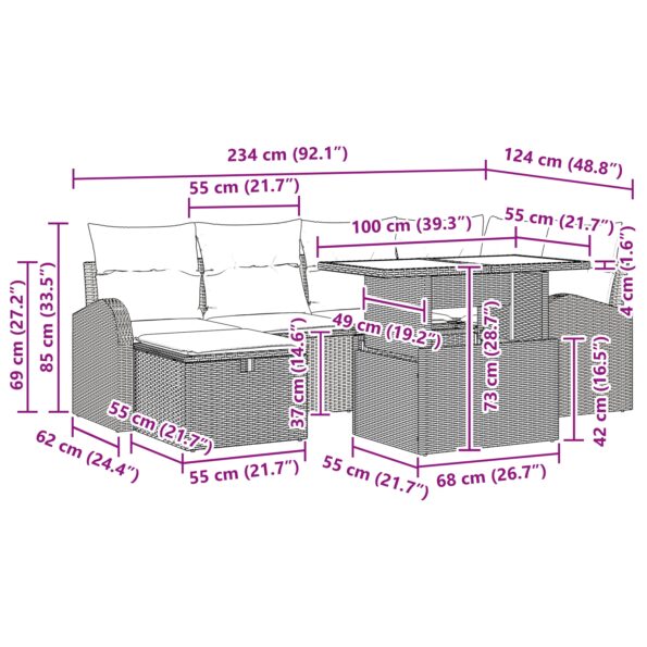vidaXL 7-dielny záhradný sofa set s vankúšmi Béžový Poly Ratan – Obrázok 13