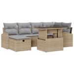 vidaXL 7-dielny záhradný sofa set s vankúšmi Béžový Poly Ratan – Obrázok 2