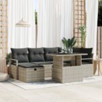 vidaXL 7-dielny záhradný sedací set s vankúšmi Svetlosivý Poly ratan