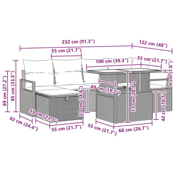 vidaXL 7-dielny záhradný sedací set s vankúšmi Svetlosivý Poly ratan – Obrázok 13