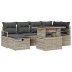 vidaXL 7-dielny záhradný sedací set s vankúšmi Svetlosivý Poly ratan – Obrázok 2