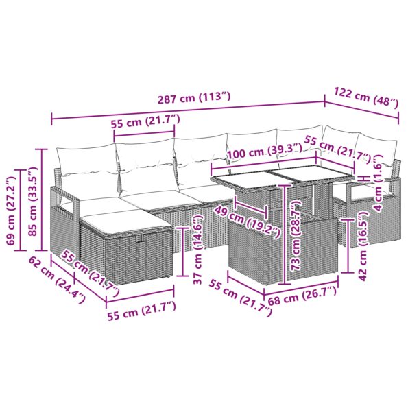 vidaXL 8-dielny záhradný pohovkový set s vankúšmi Čierna poly ratan – Obrázok 13