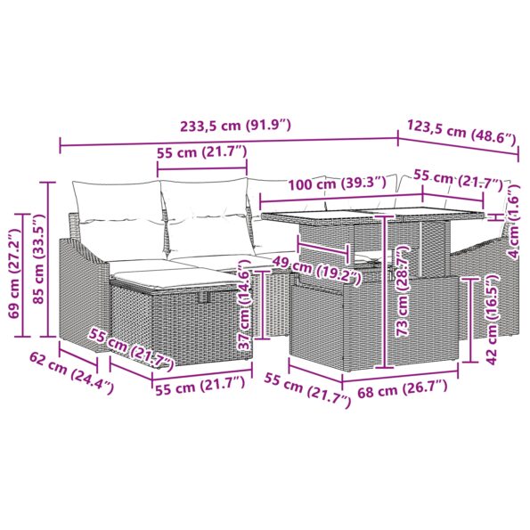 vidaXL Súprava záhradných pohoviek s vankúšmi Béžová Poly Ratan – Obrázok 13