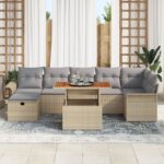 vidaXL 8-dielna záhradná súprava so vankúšmi béžová poly ratan – Obrázok 3