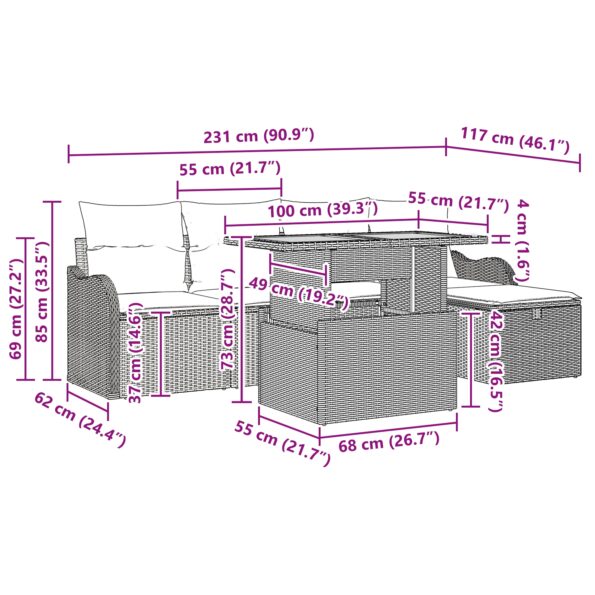vidaXL 6-dielna záhradná pohovka s vankúšmi Béžová poly ratan – Obrázok 12