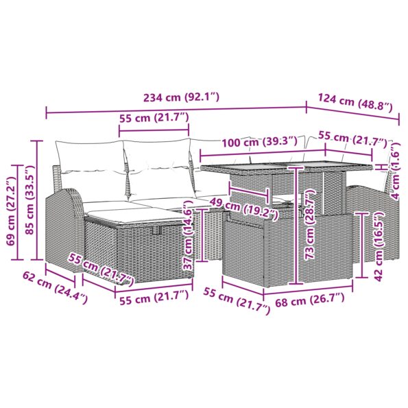 vidaXL 7 kusová záhradná pohovka s vankúšmi béžová poly ratan – Obrázok 13