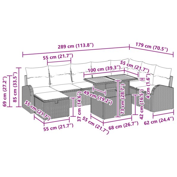 3359981_13.jpg vidaXL 9-dielny záhradný gaučový set s vankúšmi čierny poly ratan – Obrázok 13