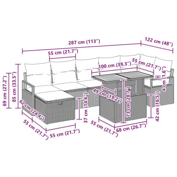 vidaXL 8-dielny záhradný gaučový set s vankúšmi čierny poly ratan – Obrázok 13