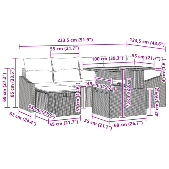 vidaXL 7-dielna záhradná pohovka so vankúšmi čierny poly ratan – Obrázok 13