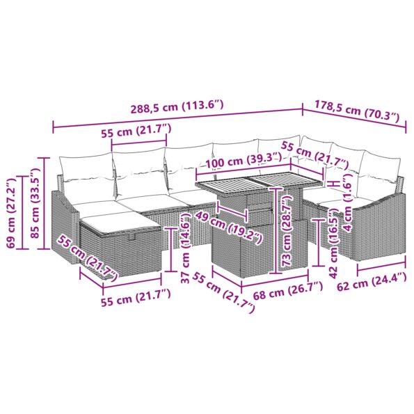 3360037_13.jpg vidaXL 9-dielna záhradná súprava s vankúšmi, čierny poly ratan – Obrázok 13