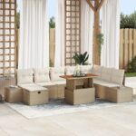 vidaXL 9-dielna záhradná pohovka s vankúšmi Béžový Poly Ratan