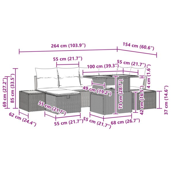 vidaXL Sada 7 kusov záhradnej sedačky s vankúšmi čierna poly ratan – Obrázok 13