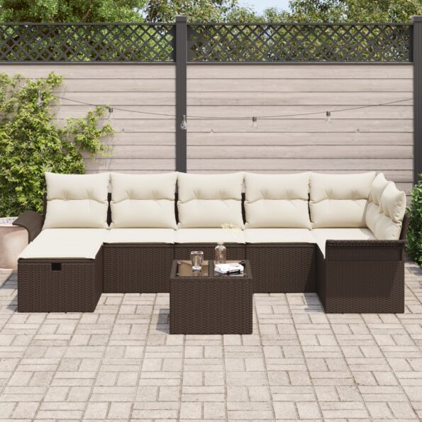 vidaXL 8-dielna záhradná pohovka s vankúšmi v hnedom poly ratane – Obrázok 3