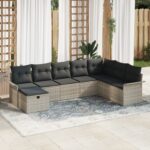 vidaXL 8-dielny záhradný sofa set s vankúšmi svetlosivý poly ratan