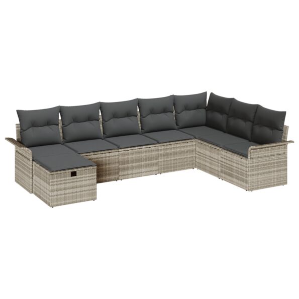 vidaXL 8-dielny záhradný sofa set s vankúšmi svetlosivý poly ratan – Obrázok 2