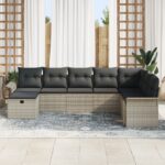 vidaXL 8-dielny záhradný sofa set s vankúšmi svetlosivý poly ratan – Obrázok 3