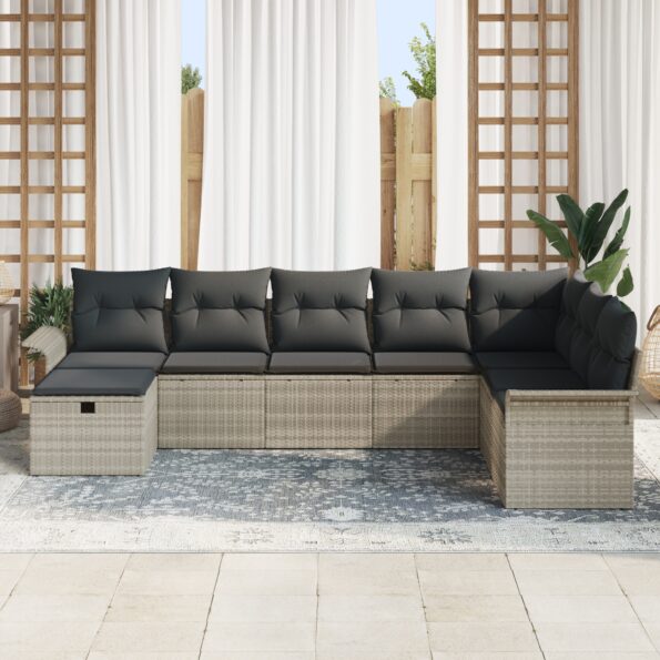 vidaXL 8-dielny záhradný sofa set s vankúšmi svetlosivý poly ratan – Obrázok 3