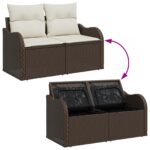 vidaXL 4-dielny záhradný pohovkový set s vankúšmi Hnedý poly ratan – Obrázok 9