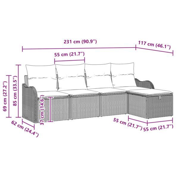 3360288_12.jpg vidaXL 5-dielny záhradný pohovkový set s vankúšmi čierna poly ratan – Obrázok 12