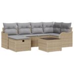 vidaXL 7-dielny záhradný sofa set s vankúšmi Béžový Poly ratan – Obrázok 2
