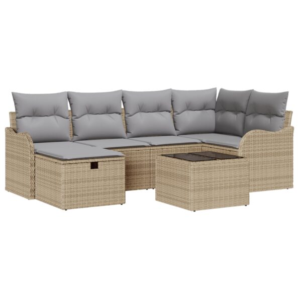vidaXL 7-dielny záhradný sofa set s vankúšmi Béžový Poly ratan – Obrázok 2