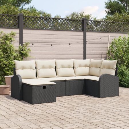 vidaXL 6 dielny záhradný sofa set s vankúšmi Čierny poly ratan